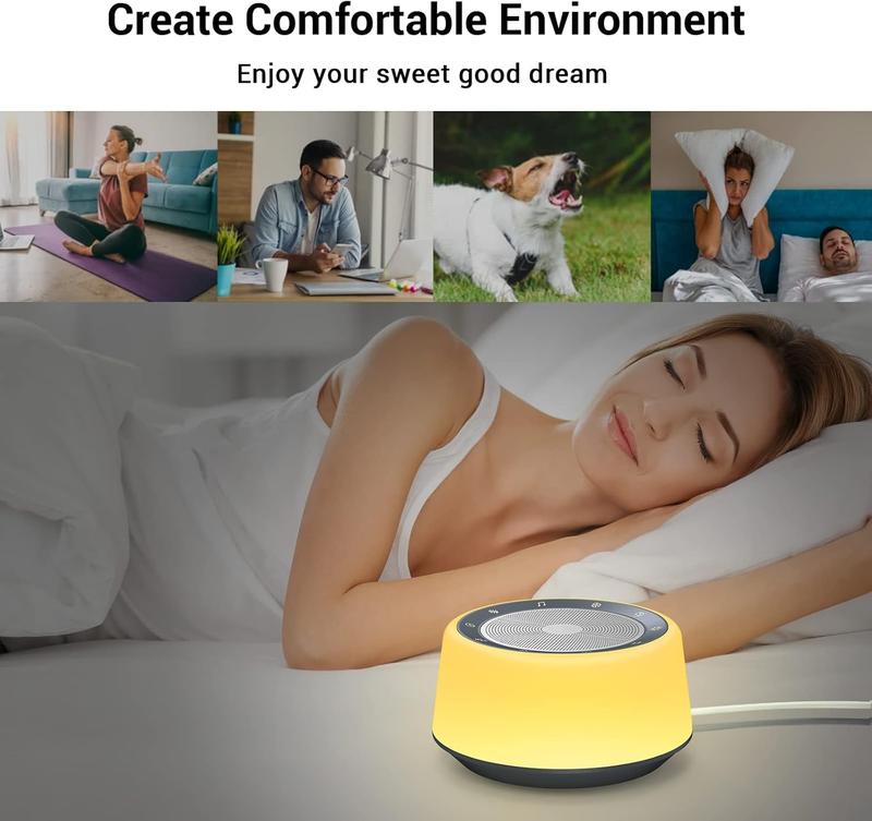 White Noise Sound Machine,  Sound Machine  with 30 Soothing Sounds and 7 Colors Warm Night Light for Sleeping, 5 Timers Portable Plug in Sound Machine for , AdultsGrey Color