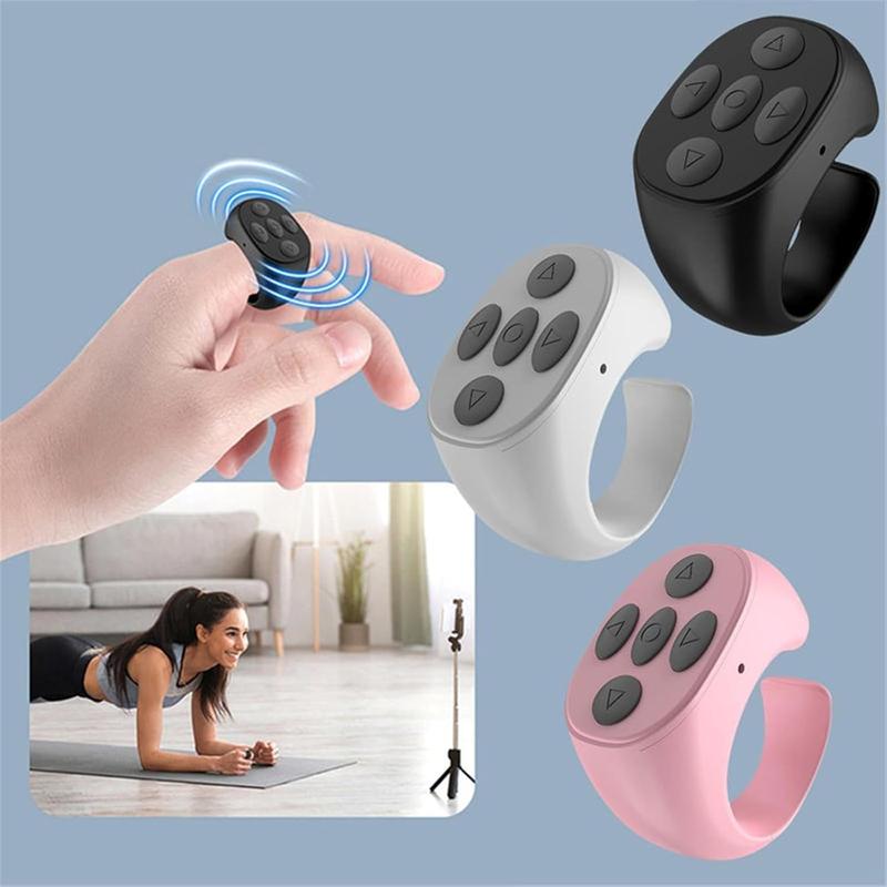 Scroll Ring Remote Page Turner, Bluetooth Camera Video Remote, Music Control for iPhone, iPad, iOS, Android, Pink Accessories Selfie Devices (Get a free clicker with your order)