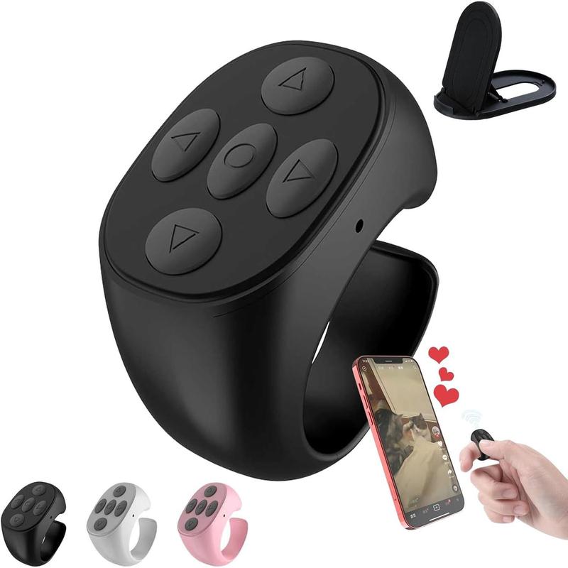 Scroll Ring Remote Page Turner, Bluetooth Camera Video Remote, Music Control for iPhone, iPad, iOS, Android, Pink Accessories Selfie Devices (Get a free clicker with your order)