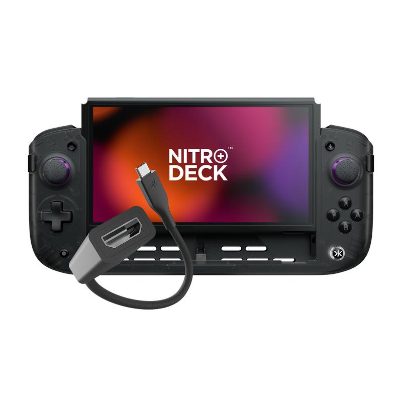 Nitro Deck+ Clear Black with HDMI Adapter for Switch & OLED Switch - Docked Mode - No Stick Drift (Hall Effect) - Re-mappable Buttons - Sidekick Buttons - Motion Control - Adjustable Vibration - Turbo Mode - Companion App