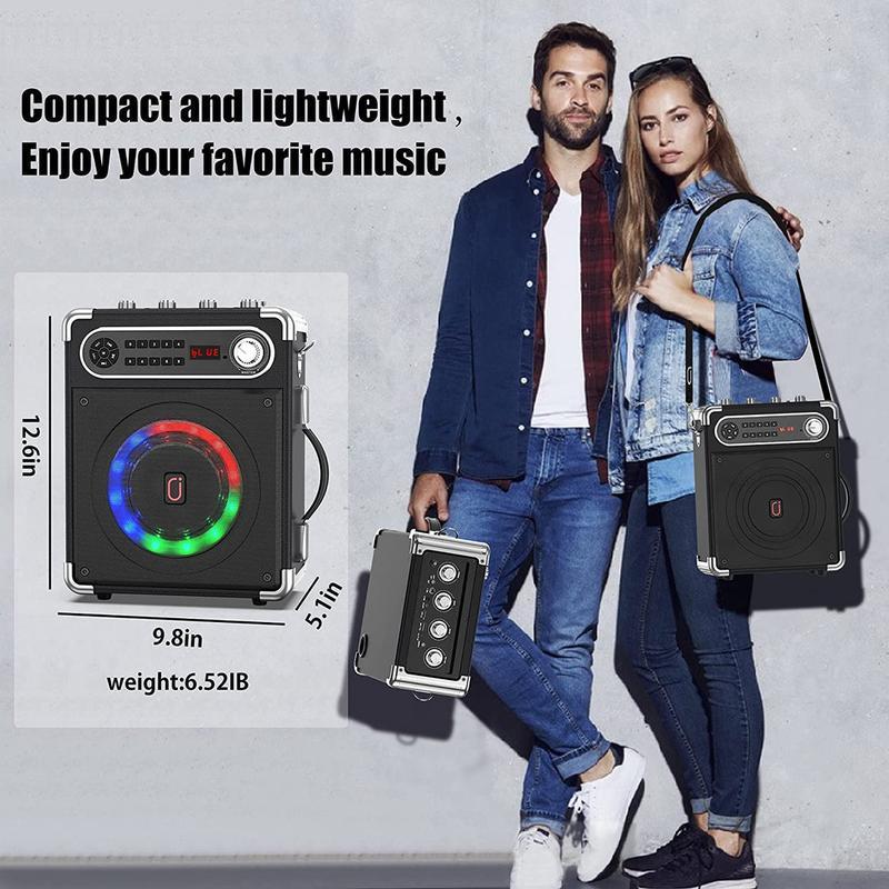 JYX S55 Karaoke Machine with Two Wireless Microphones, Portable Bluetooth Speaker with Bass Treble Adjustment, PA System with Remote Control, LED Lights,Supports TF Card USB, AUX IN, FM, REC,TWS for Party