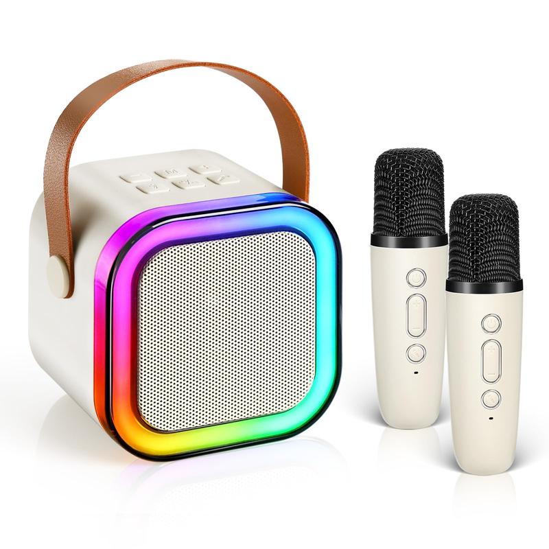 Portable Wireless Speaker with Microphone, Rechargeable Wireless Karaoke Speaker with Handle, Colorful Light LED USB Speaker for Home Party