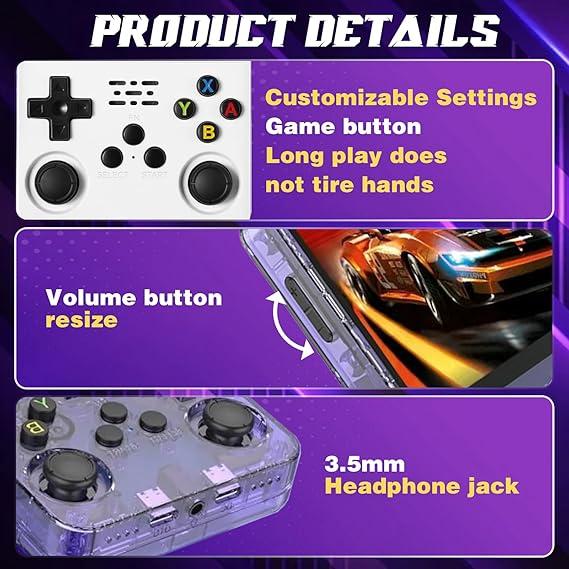 R36S Handheld Game Console, Creative Games, USBRechargeable,14+Age Group, Non-Wireless, PolymerBattery, Portable Gaming Device-Black White Purple