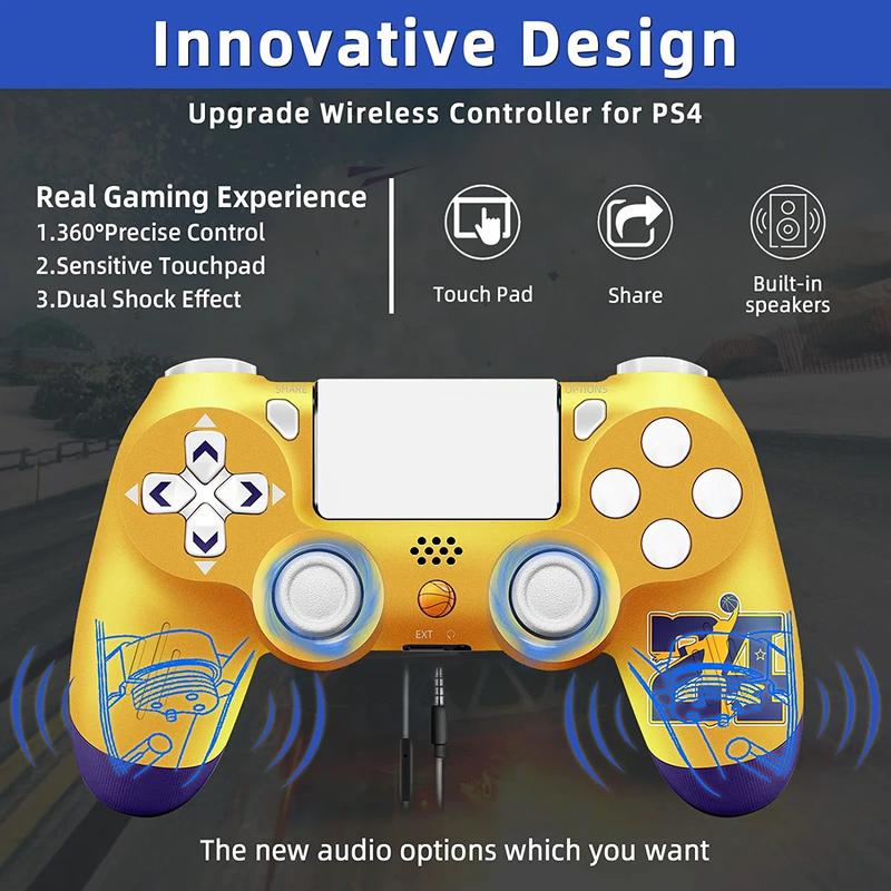 Wireless Controller for Ps4 Romote Compatible with Ps4 Slim Pro, Controller for Ps4 with 3.5mm Audio Jack, Touch Pad,Six Axis Motion Control (Golden)