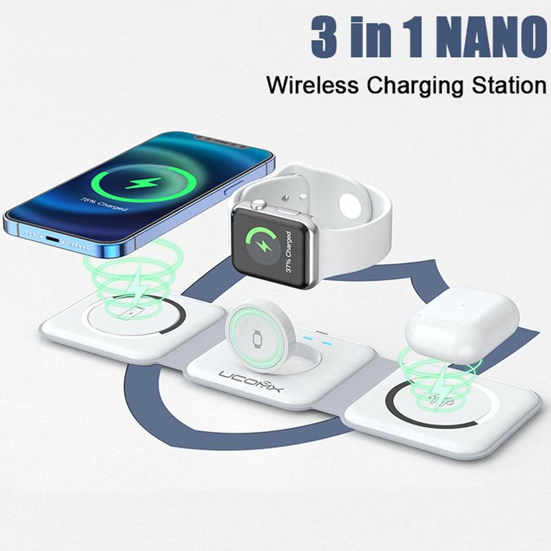 Phone Charger Pad 3 in 1 Foldable Magnetic Wireless Charger Dock - Travel Charging Pad For iPHONE WATCH EARPHONE