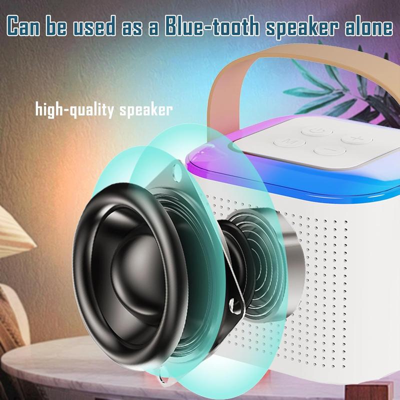 Portable Karaoke Machine with 2 Wireless Microphones, Mini Karaoke Machine with LED Lights, Bluetooth Speaker, Support TF Card, AUX Input for Kids Adults Home Birthday Party for Girls Boys (White)