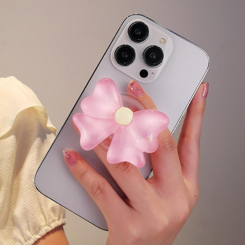 Cute Flower Bow Tie Design Phone Holder, Foldable Desktop Resin Phone Stand, Retractable Grip for Mobile Devices