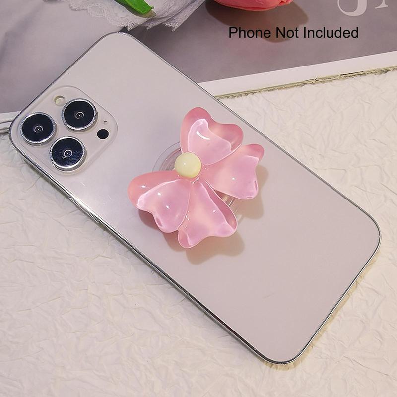 Cute Flower Bow Tie Design Phone Holder, Foldable Desktop Resin Phone Stand, Retractable Grip for Mobile Devices