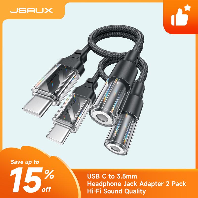 JSAUX USB C to 3.5mm Headset Jack Adapter 2 Pack, Type-C to Aux Audio Adapter Cable  Compatible iPhone 15 16 Pro Max Pro Plus, Samsung Galaxy S24 S23 S22 Ultra, iPad Pro, Pixel 8 7 Headphone