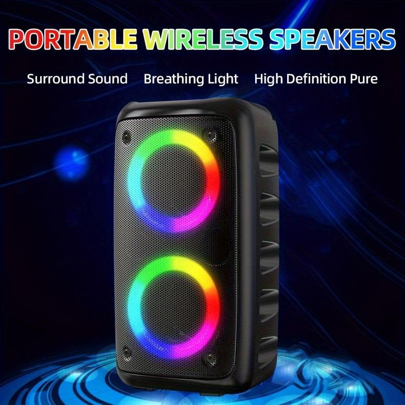 Portable Wireless Speaker with RGB Lights:  Stereo Sound, Subwoofer, Wireless, USB Charging - Perfect for Parties and Outdoor Events