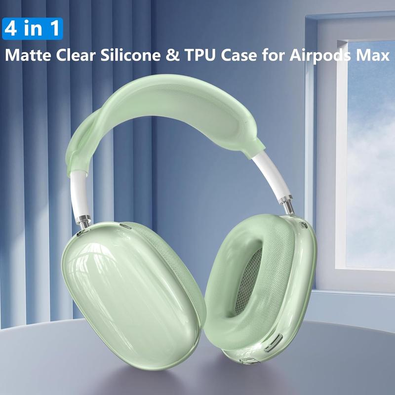 [4 in 1]  Case Cover for AirPods Max, Clear TPU Ear Pad Cover Ear Cups Cover Headband Cover for AirPods Max, Accessories  Protector for  AirPods Max  USB-C (2024), Clear Green