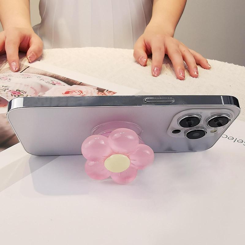 Cute Flower Bow Tie Design Phone Holder, Foldable Desktop Resin Phone Stand, Retractable Grip for Mobile Devices