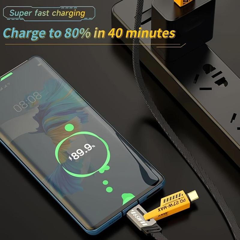 Dual-head Type-c USB 4 in 1 PD 65W fast charging cable for iPhone15 14 13 12 11 Pro Max XS MAX XR XS X 8 iPad Xiaomi Honor Vivo Samsung OPPO