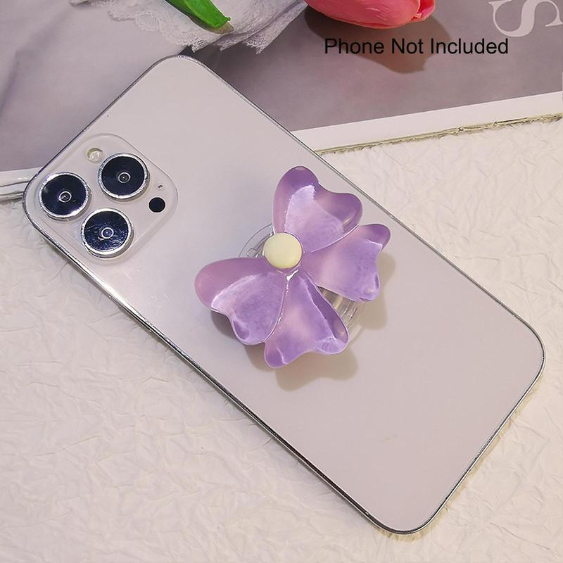 Cute Flower Bow Tie Design Phone Holder, Foldable Desktop Resin Phone Stand, Retractable Grip for Mobile Devices