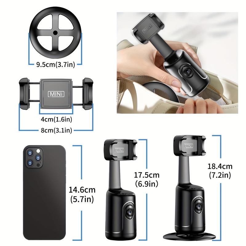 360 Rotation Auto Tracking Phone Holder, Portable All-in-one Smart Selfie Stick with Fast Face & Object Tracking, Cameraman Robot Mount for Phone Video Vlog Live Streaming