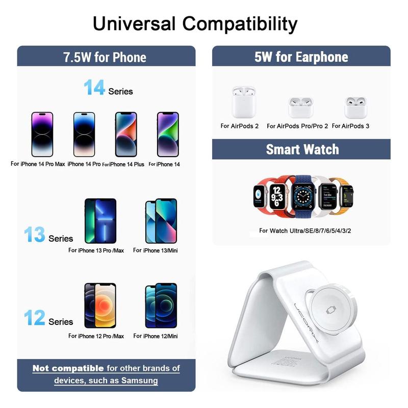 Phone Charger Pad 3 in 1 Foldable Magnetic Wireless Charger Dock - Travel Charging Pad For iPHONE WATCH EARPHONE