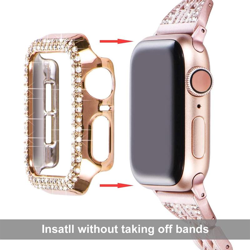 Rhinestone Decor Watch Case, 5 Counts Hollow Design Protective Frame Bumper Cover, Smart Watch Accessories Compatible with Apple Watch Series