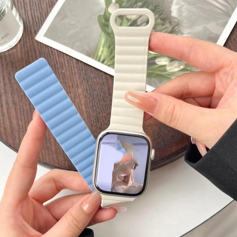 Magnetic Silicone Watch Band (Band Only), 1 Count Replacement Watch Band for Apple Watch Ultra 9 8 7 6 5 4 3 2 1 SE, Smart Watch Accessories