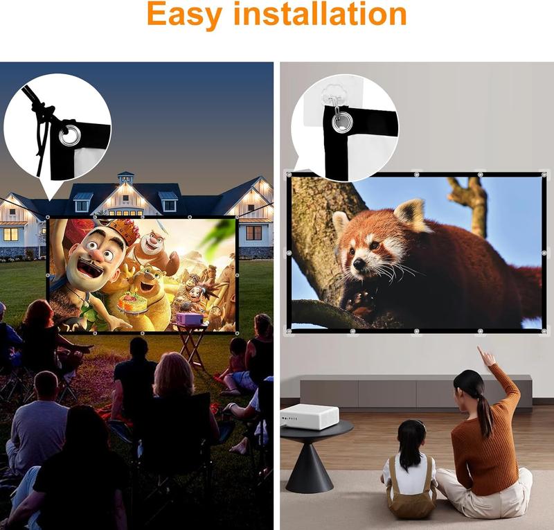 Indoor Projector Screen 80 inch Movie: Foldable Projection Screens 4K HD Hanging Wall Portable Anti-Crease Home Theater