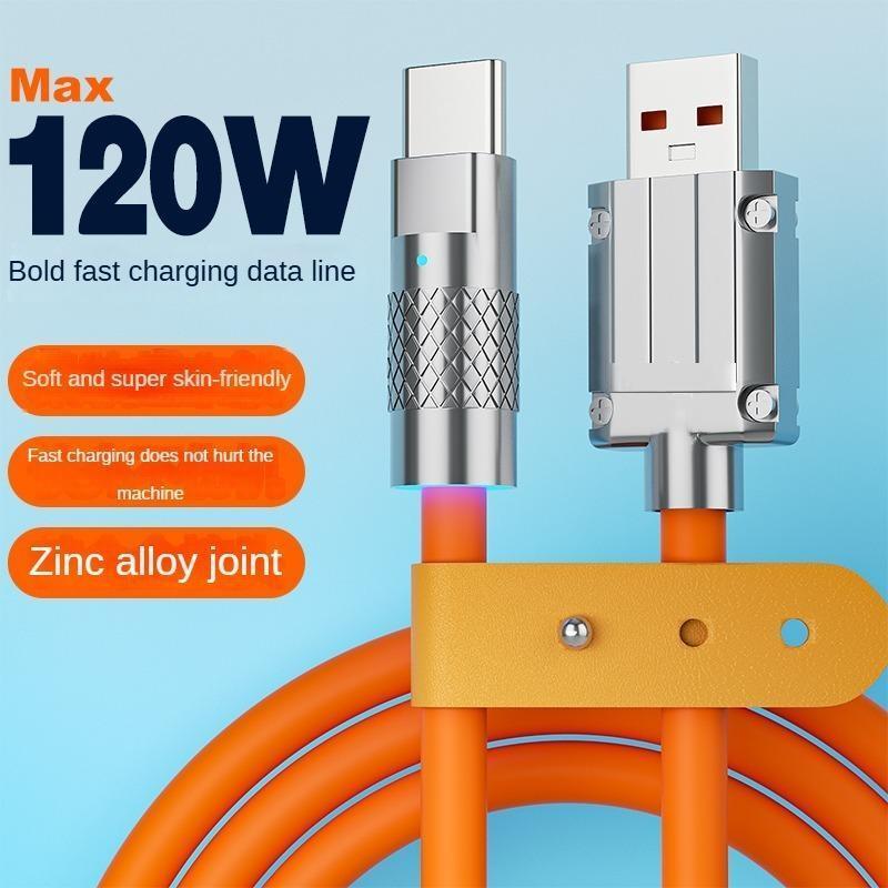 120W Zinc Alloy Fast Charging Data Cable, 6A USB to C Cable, Durable Cable Suitable for Phone, Mobile Phone Accessories