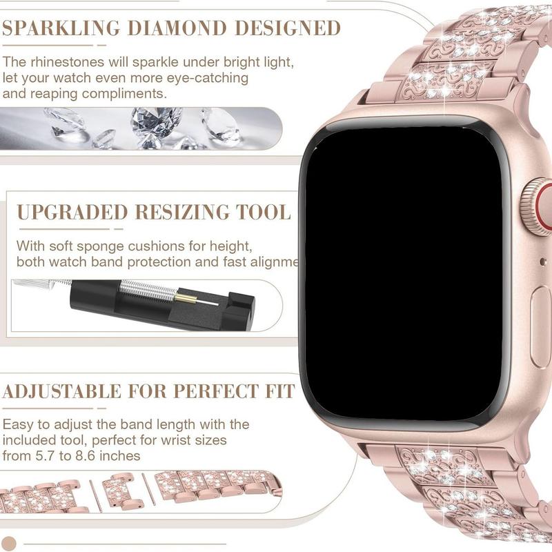 Rhinestone Decor Watch Band (Band Only), Fashion Decorative Watch Band, Wearable Accessories Compatible with Apple Watch Series Ultra 9 8 7 6 5 4 3 2 1