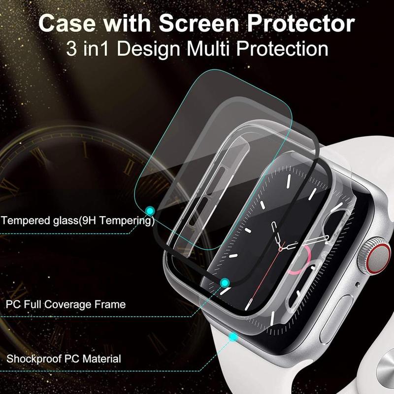 Solid Color PC Case + Tempered Glass Screen Protector Integrated Watch Case (4 Counts set), Anti-fall Fashion Casual Watch Case Compatible with Apple Watch