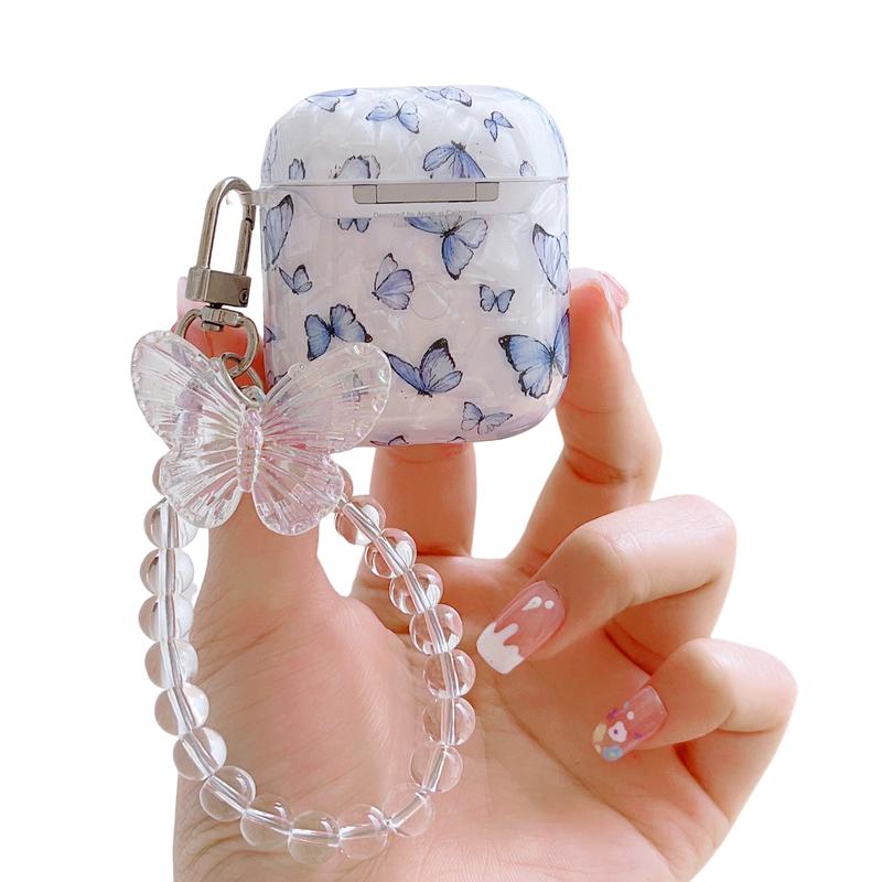 Cute Butterfly Shell Design Soft TPU Case with Keychain Anti-dust Shockproof Protective Cover for AirPods 1&2 Accessories Headphone Protection