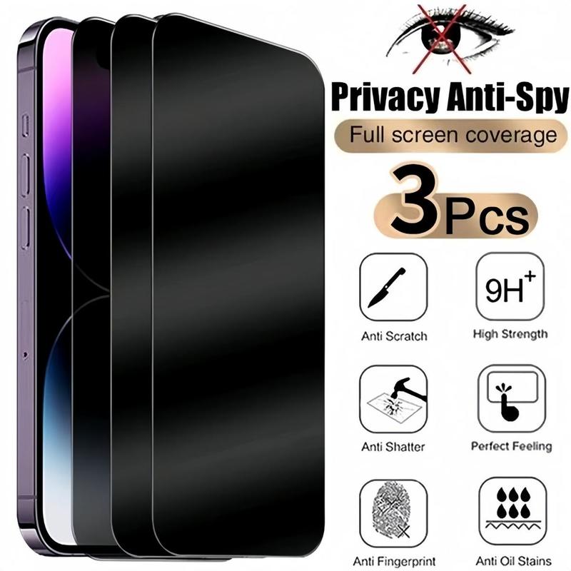 Anti-spy Tempered Glass Screen Protector for Summer, 3 Counts HD Privacy Phone Screen Protectors Protective Film, Phone Screen Glass Film Compatible With iPhone 6 7 8 XR 11 12 13 14 15 Pro Max 15 Plus 16 Series