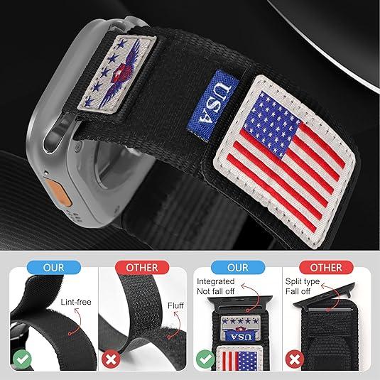 Rugged Nylon for Apple Watch Ultra 2 Band 49mm iWatch Bands 45mm 44mm 46mm 42mm Men,Soft Woven Adjustable Stars-Stripes Flag Wristbands Strap for Apple Watch Ultra Band 10 9 8 7 6 5 4 3 SE Ultra2 44 45 49 mm Accessories Wearable