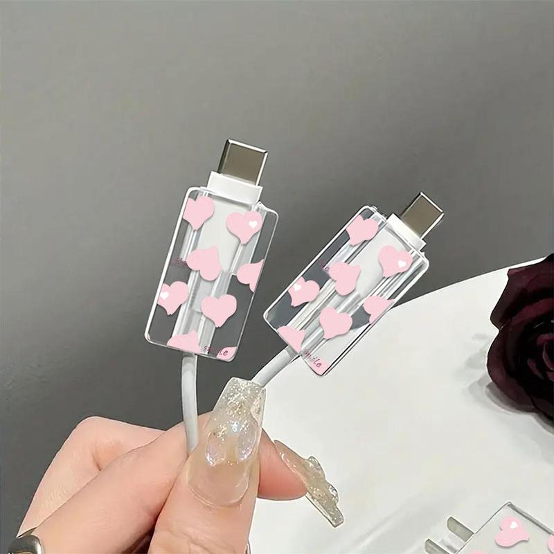 Heart Pattern Phone Charger Protector Set for Summer, Including Charger Head Protective Case, Adapter Protective Case & Data Cable Protector