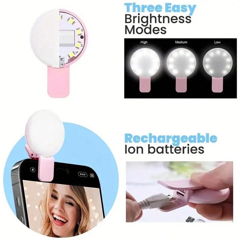 Portable Mini Selfie Light, USB Rechargeable Adjustable Brightness LED Light, Portable Selfie Light for Outdoor, Selfie Accessories for Phone, Camera