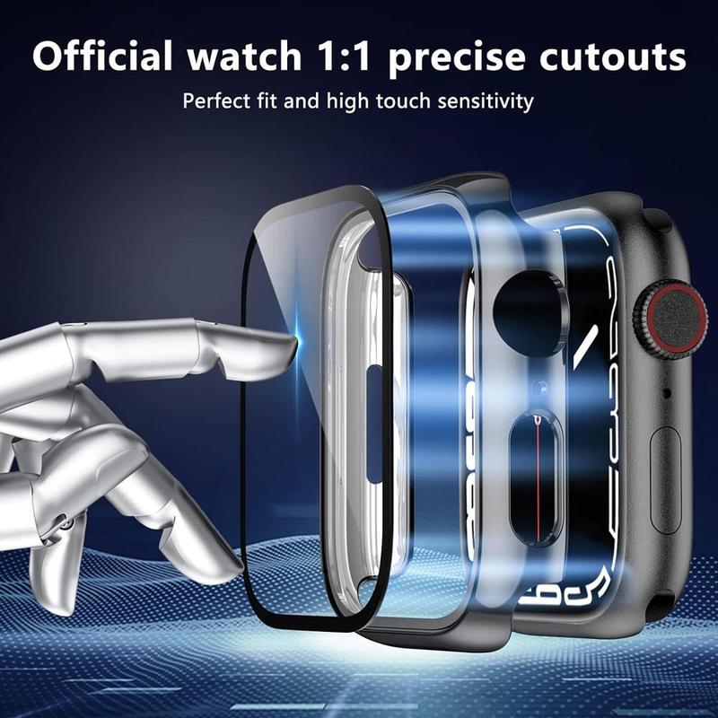 Solid Color PC Case + Tempered Glass Screen Protector Integrated Watch Case (4 Counts set), Anti-fall Fashion Casual Watch Case Compatible with Apple Watch