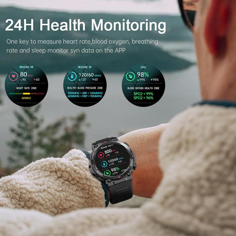 1.39 Inch HD Screen Smart Watch, Multipurpose Men's Sports Fitness Tracker with Heart Rate Monitoring, Outdoor Smart Watch for Android IOS Smartphone, Wearable Smart Watch for Men