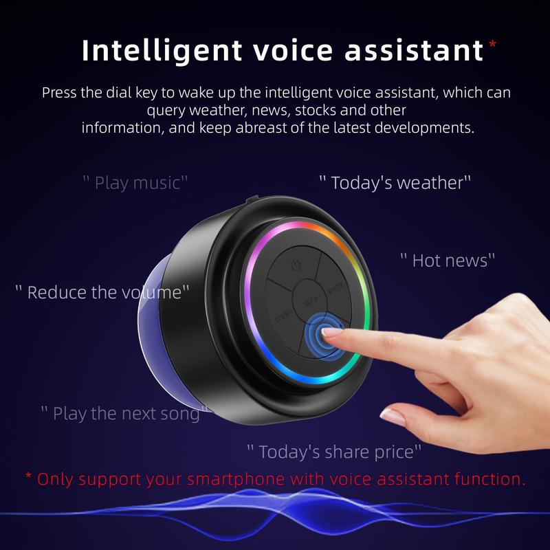 Mini Bluetooth Shower Speaker,Rechargeable Waterproof Speaker with LED Light, Portable Bluetooth-compatible Speaker for Beach, Pairs Easily to Phones, Tablets, Computer,Shower & Home,Gift for Men & Women.