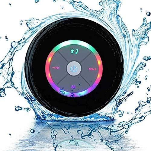 Mini Bluetooth Shower Speaker with LED light, Portable IPX4 Waterproof, Hands-Free Speakerphone. Rechargeable Using Micro USB, Wireless Stereo for Beach, Shower & Home Audio Smartphone suction cup