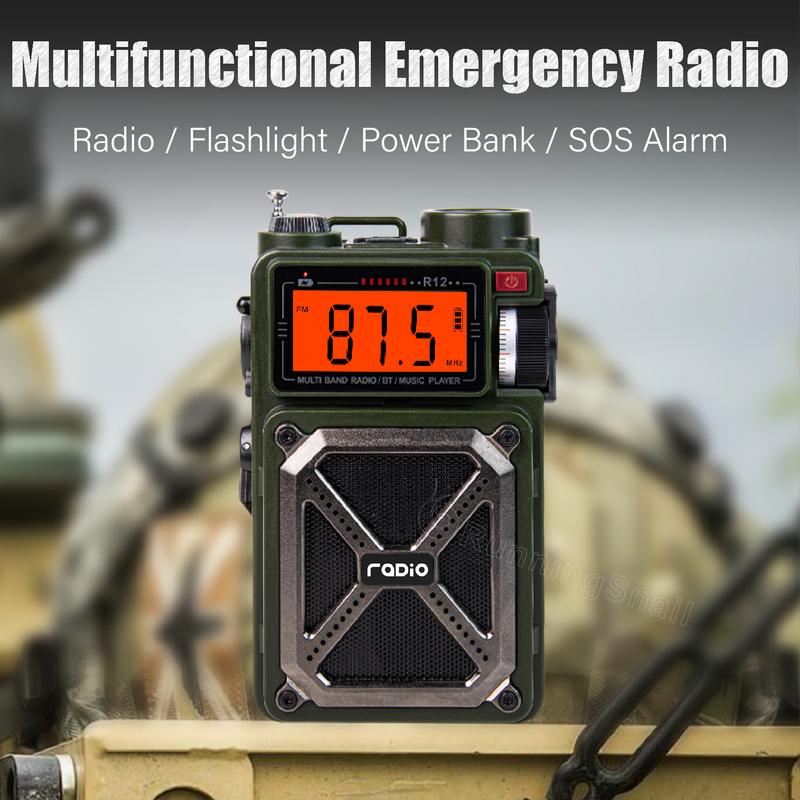 Portable AM FM WB Shortwave Radio with Bluetooth 5.4, Hand Crank, Solar Power, SOS & Flashlight for Hurricane Preparedness & Outdoor Use sleep timer