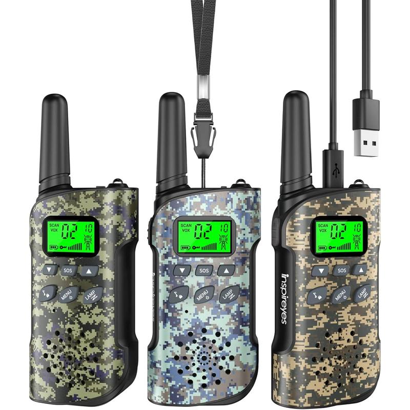 Walkie Talkies for Kids Rechargeable, 48 Hours Working Time 2 Way Radio Long Range, Outdoor Camping Games Toy Birthday Xmas Gift for Boys Age 8-12 3-5 Girls, 3 Pack Camouflage