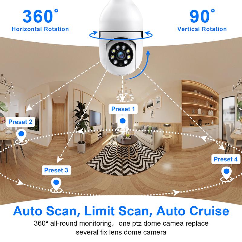 WESECUU Light bulb camera 2.4 5Ghz-Wireless 3MP HD, Infrared Night Vision,Pan Tilt, 2-Way Audio, Human Detection,Alarm,Alexa Compatible Security