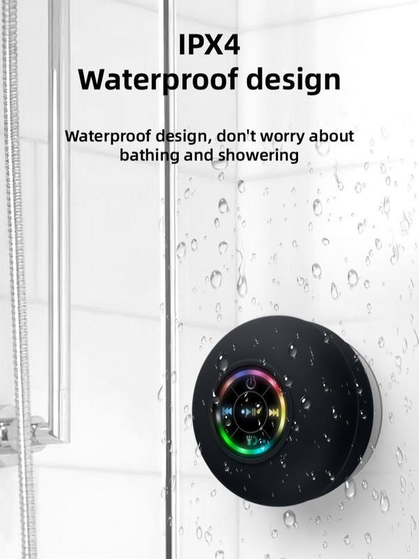 Mini Bluetooth Shower Speaker with LED light, Portable IPX4 Waterproof, Hands-Free Speakerphone. Rechargeable Using Micro USB, Wireless Stereo for Beach, Shower & Home Audio Smartphone suction cup