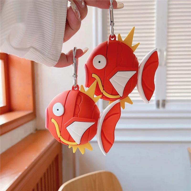 Cute Pokemon Magikarp Airpods Case  Compatible with Airpods 1 2 3 Pro Pro2 Portable Soft Silicone Fashion Shockproof Wireless Earphone Charging Case Protector Cover with Hook for Women Men Birthday Christmas Gift