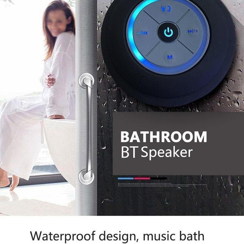 Mini Bluetooth Shower Speaker with LED light, Portable IPX4 Waterproof, Hands-Free Speakerphone. Rechargeable Using Micro USB, Wireless Stereo for Beach, Shower & Home Audio Smartphone suction cup