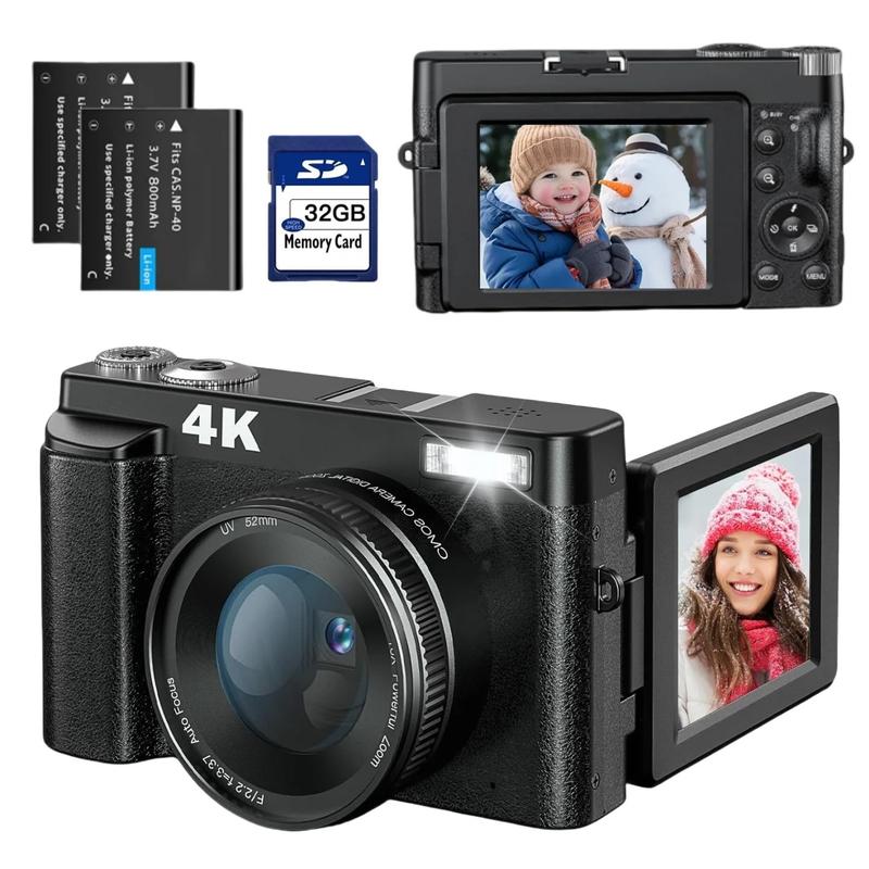 4K Digital Camera Autofocus & Anti-Shake 48MP Vlogging Camera with SD Card, 3