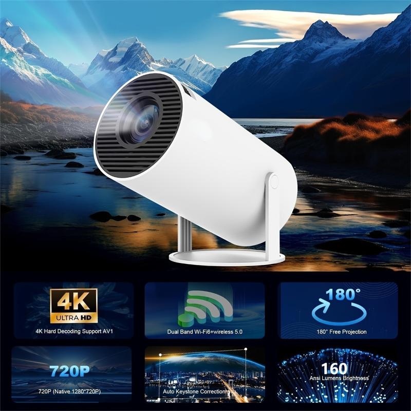 HY300 Mini projector with 120'' Fabric Screen, upgraded version ,Portable Projector with Bluetooth  Wifi6+5G,Android 11.0, 35-130’’ Display, Auto Keystone Correction,180° Flip,Screen Mirror,Lcd 720P, Build-in speaker, Home Cinema projector Audio