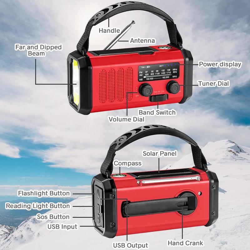 10000mAh Emergency Radio, NOAA AM FM Weather Radio, USB Type-C Charging, Dynamo Radio, Torch & LED Reading Light, SOS Alarm, Compass for Camping