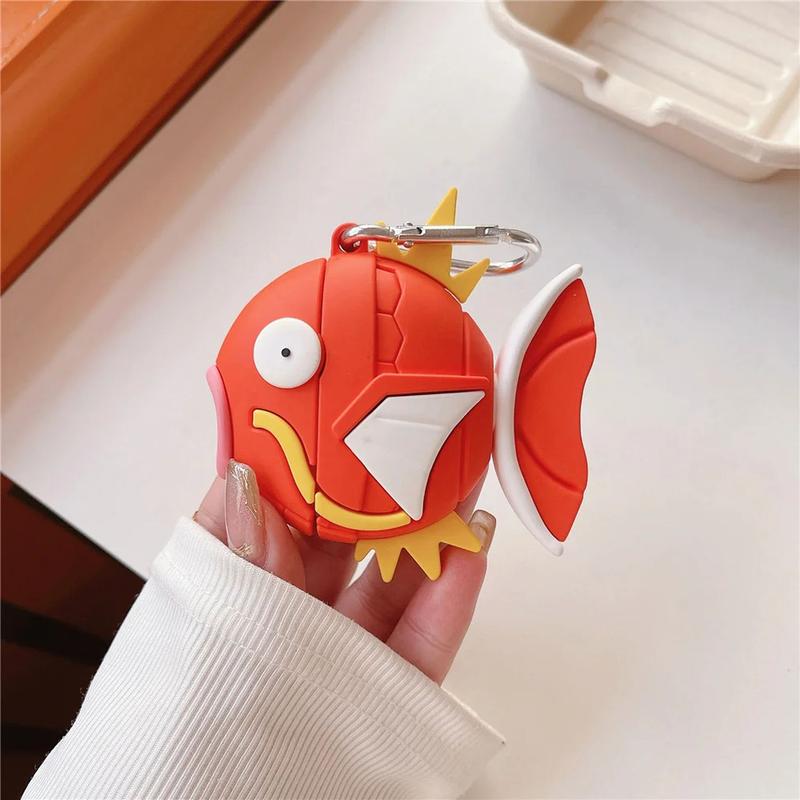 Cute Pokemon Magikarp Airpods Case  Compatible with Airpods 1 2 3 Pro Pro2 Portable Soft Silicone Fashion Shockproof Wireless Earphone Charging Case Protector Cover with Hook for Women Men Birthday Christmas Gift