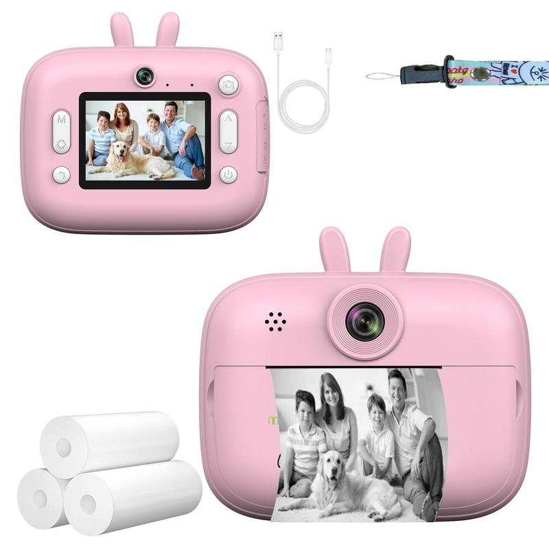 1080P Instant Print Cameras, Cartoon Rabbit Design Mini Camera with Front & Rear Cameras, Portable Polaroid Camera with 3 Rolls Print Paper, Stocking Fillers Gift, Cameras