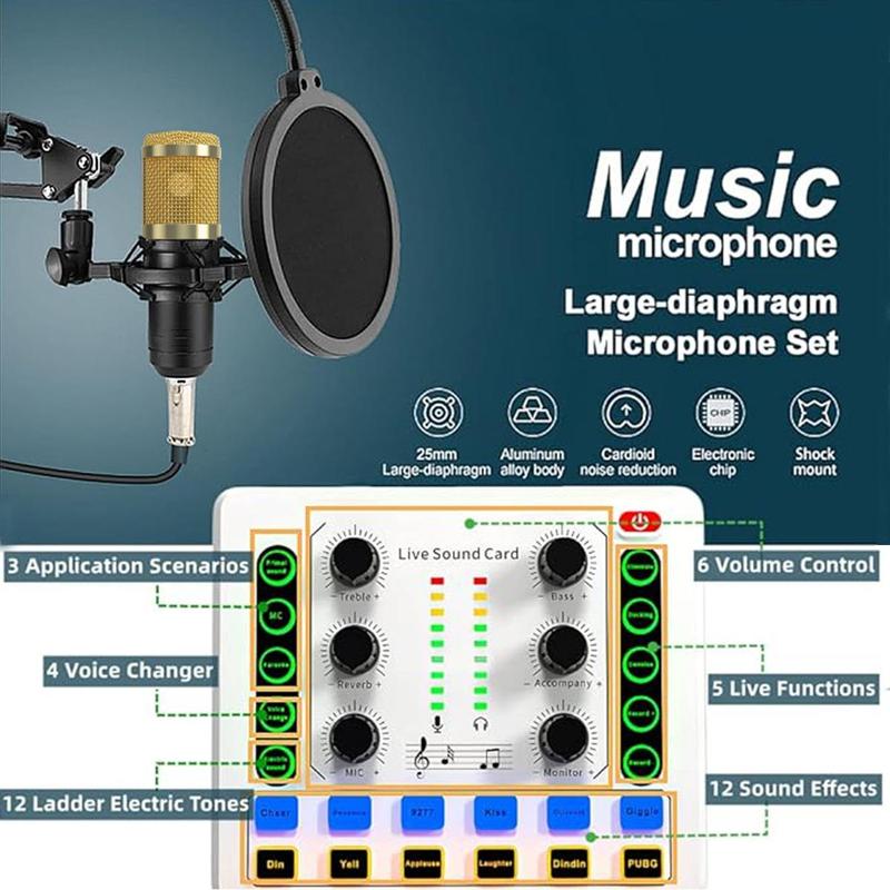 M8 Wireless Microphone, Live Sound Card Microphone Amplifier, Wireless Bluetooth-compatible DJ Equipment, Live Atmosphere Tuner, for Live Streaming Applications