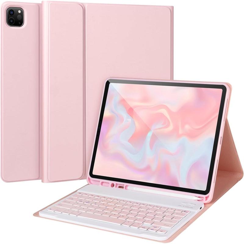 Keyboard Case for iPad Air 13 2024 M2,iPad Pro 12.9 '' 6th 5th Generation,iPad Pro 12.9'' Generation Case with Keyboard 2022,Detachable  Keyboard for iPad Pro 12.9'' with Pencil Holder,Pink