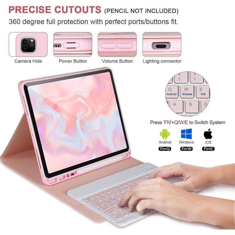 Keyboard Case for iPad Air 13 2024 M2,iPad Pro 12.9 '' 6th 5th Generation,iPad Pro 12.9'' Generation Case with Keyboard 2022,Detachable  Keyboard for iPad Pro 12.9'' with Pencil Holder,Pink