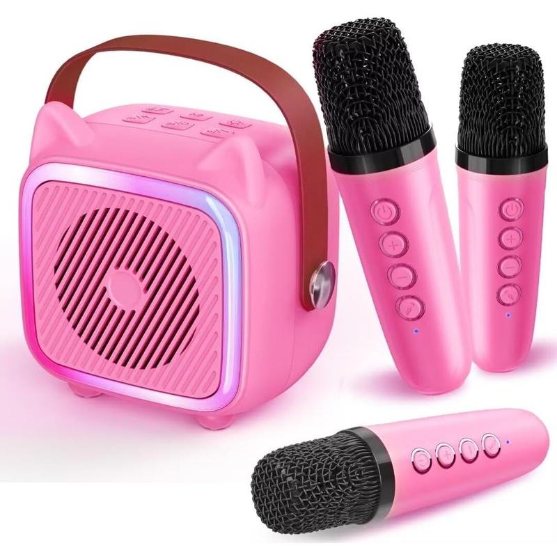 Mini Karaoke Machine for Kids: Portable Karaoke Machine with 3 Bluetooth Wireless Microphones and Light Include 64GB-TFcard Toys Gifts for 3-14 Years Old Girls Boys (HotPink 3 Mics)